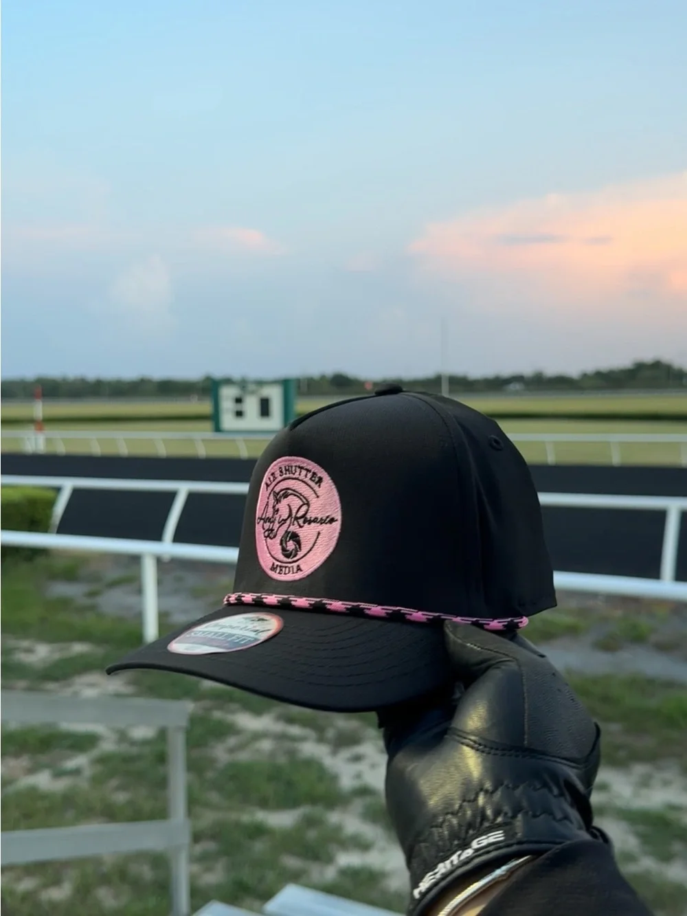 Air Shutter Pink Patch Black Trucker Hat