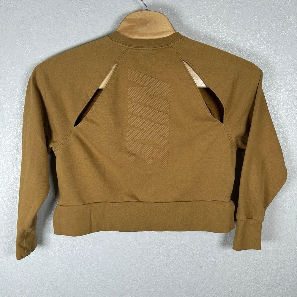 Nike Fleece Crewneck Cropped Sweatshirt Womens Medium Gold Mustard Cutout Back