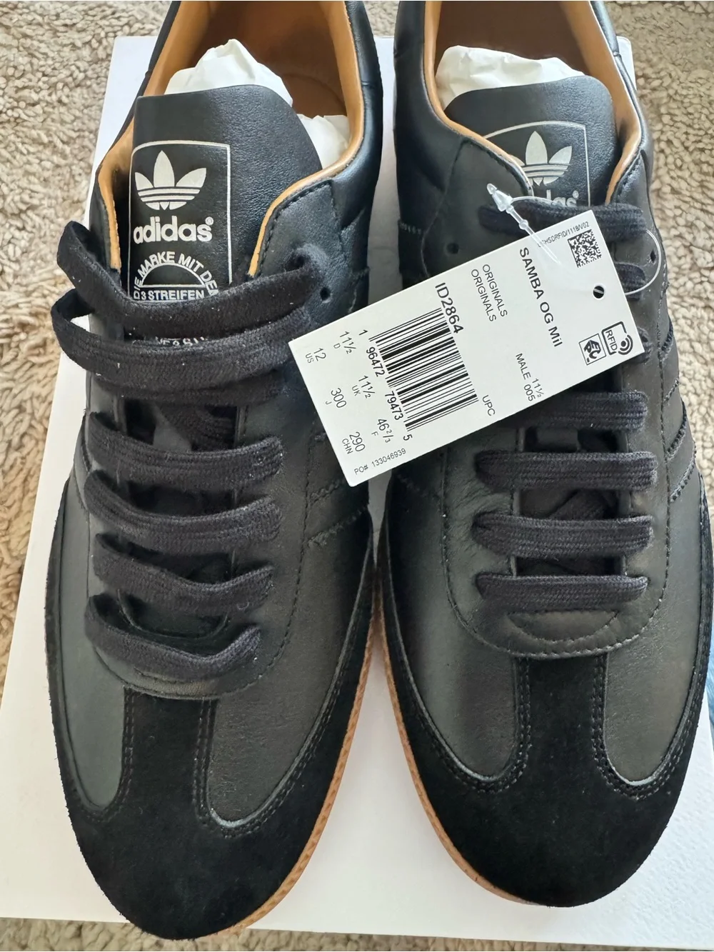 adidas Samba OG Men’s Black Leather & Suede Sneakers - Made in Italy. RARE.