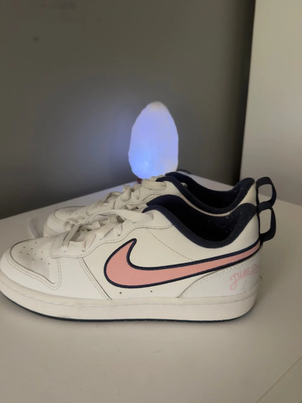 Nike Kids White Sneakers with Pink Swoosh