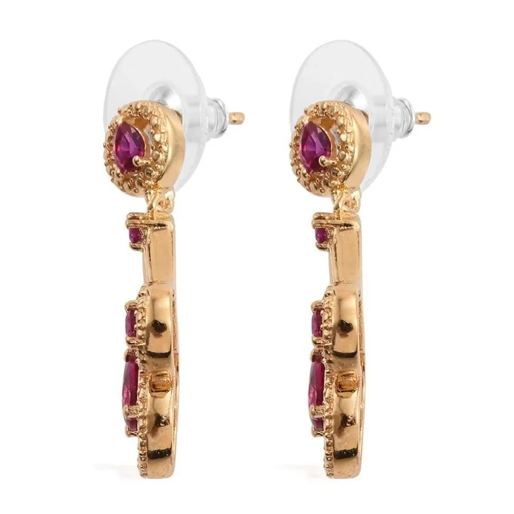 Simulated Ruby ION Plated 18K YG Brass Dangle Earrings TGW 2.02 cts.