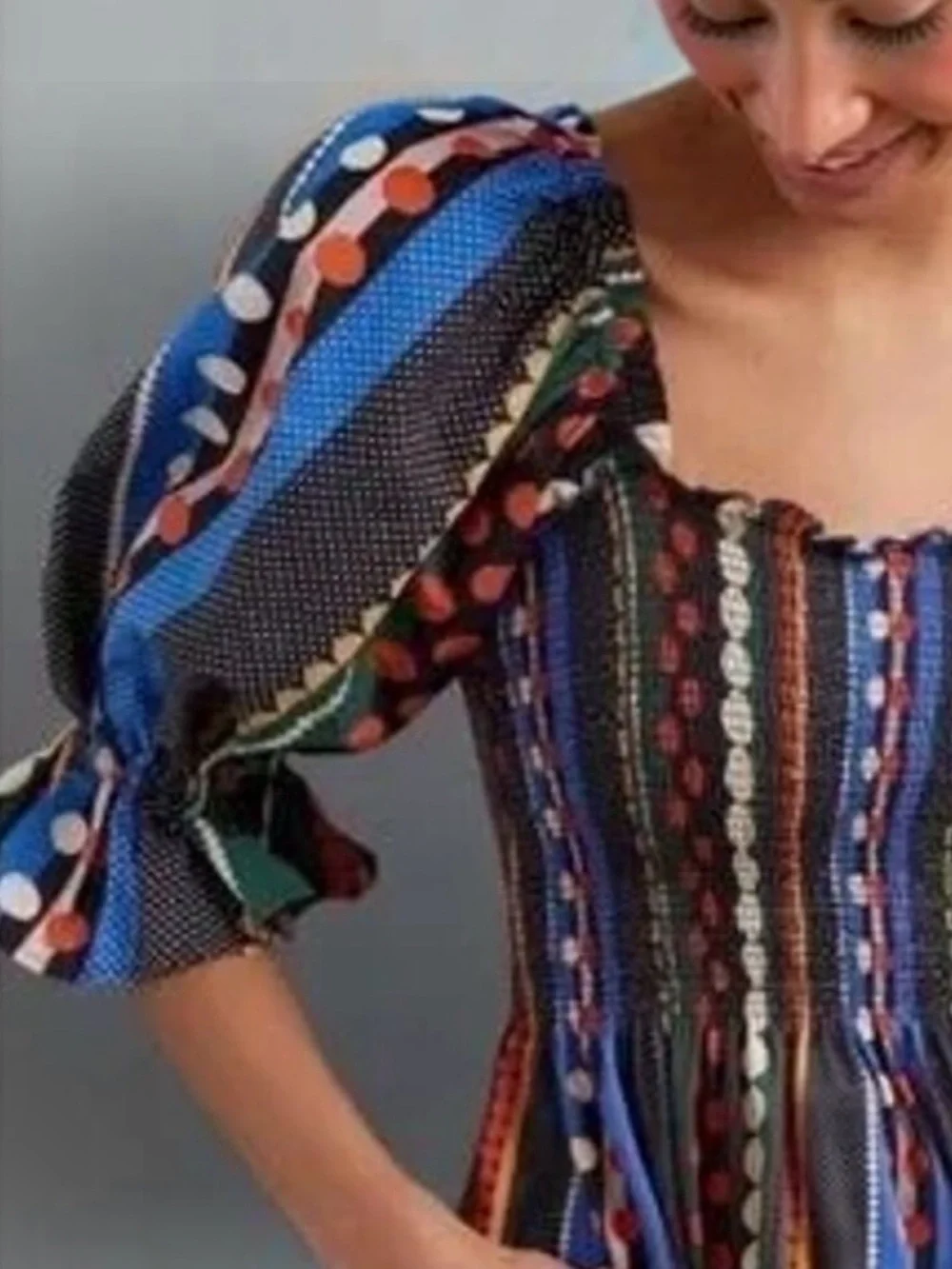 Anthropologie Conditions Apply Smocked Sweetheart Blouse Black Motif Medium NWOT