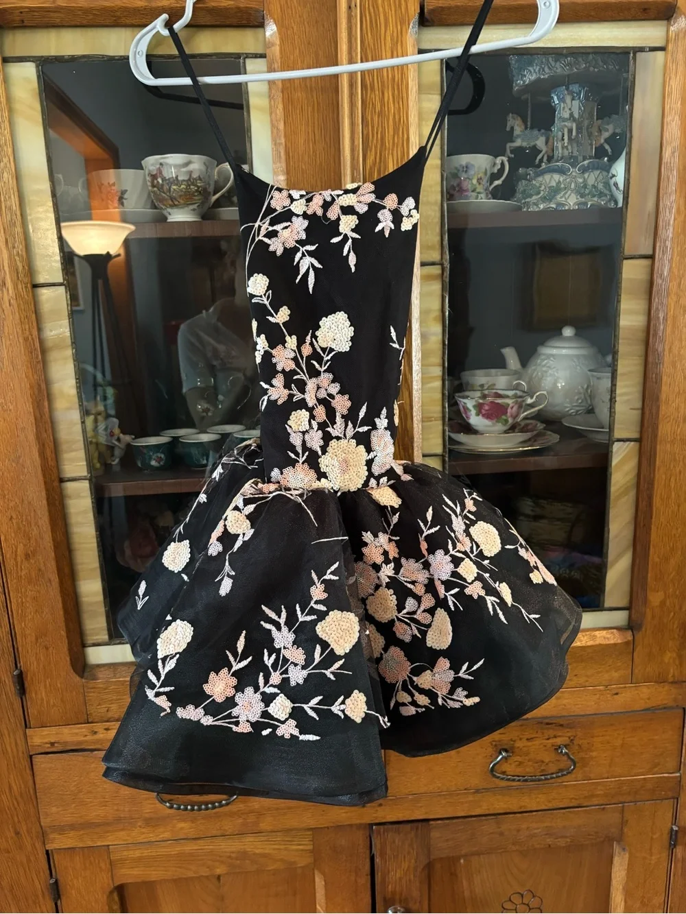Black Floral Embroidered Girls' Formal Dress