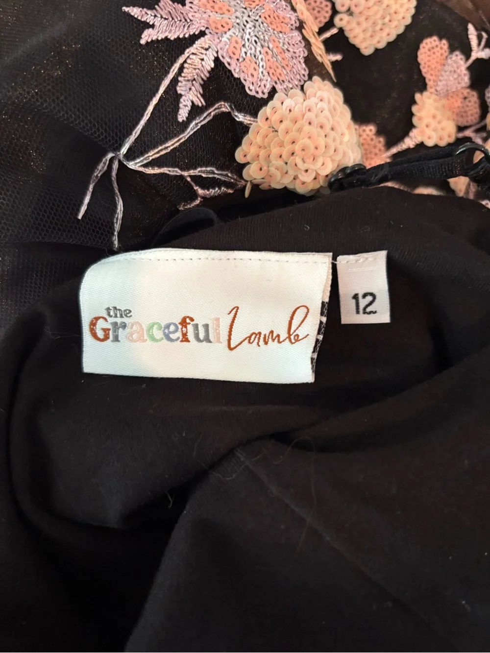 Black Floral Embroidered Girls' Formal Dress