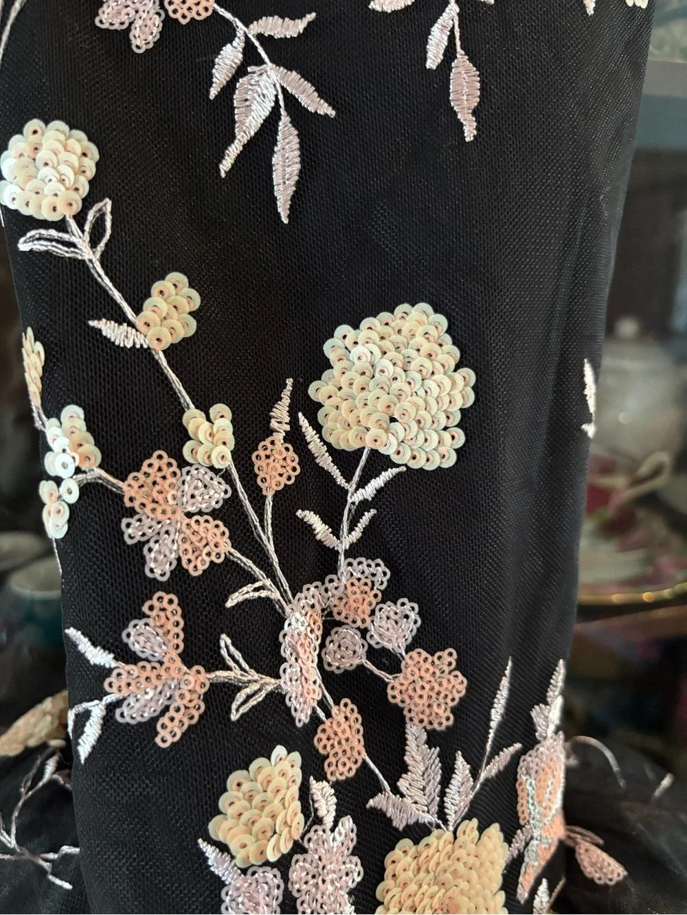 Black Floral Embroidered Girls' Formal Dress