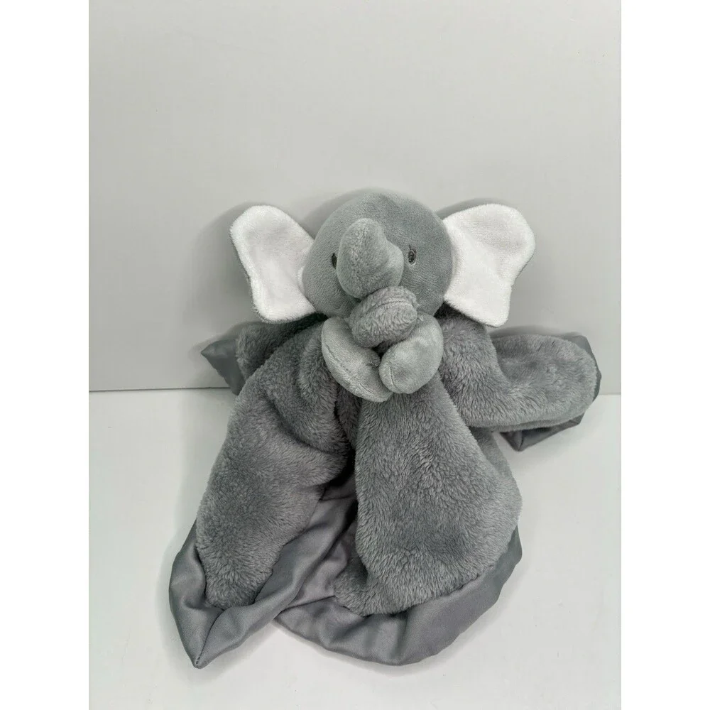 Carters Gray Elephant Security Blanket Plush Lovey2023 Satin Trim Baby 14”x14”