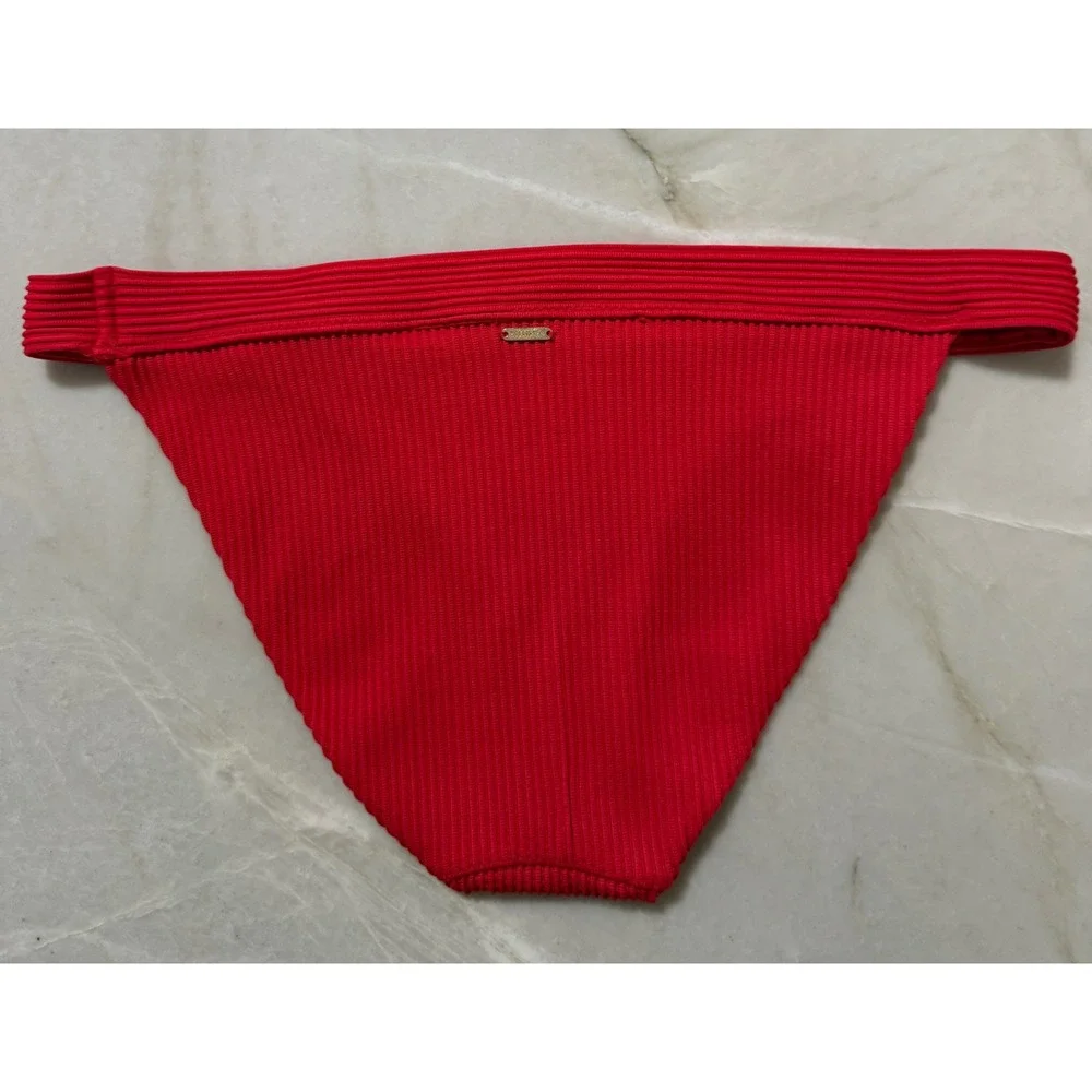 Hollister Swim Red Ribbed Multi-Strap Bikini Bottom Low Rise Women Large