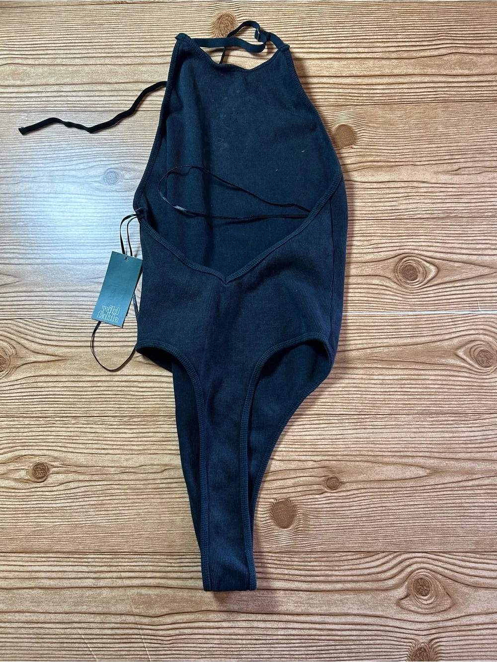Wild Fable High Cut Embellished Halter Bodysuit Size M