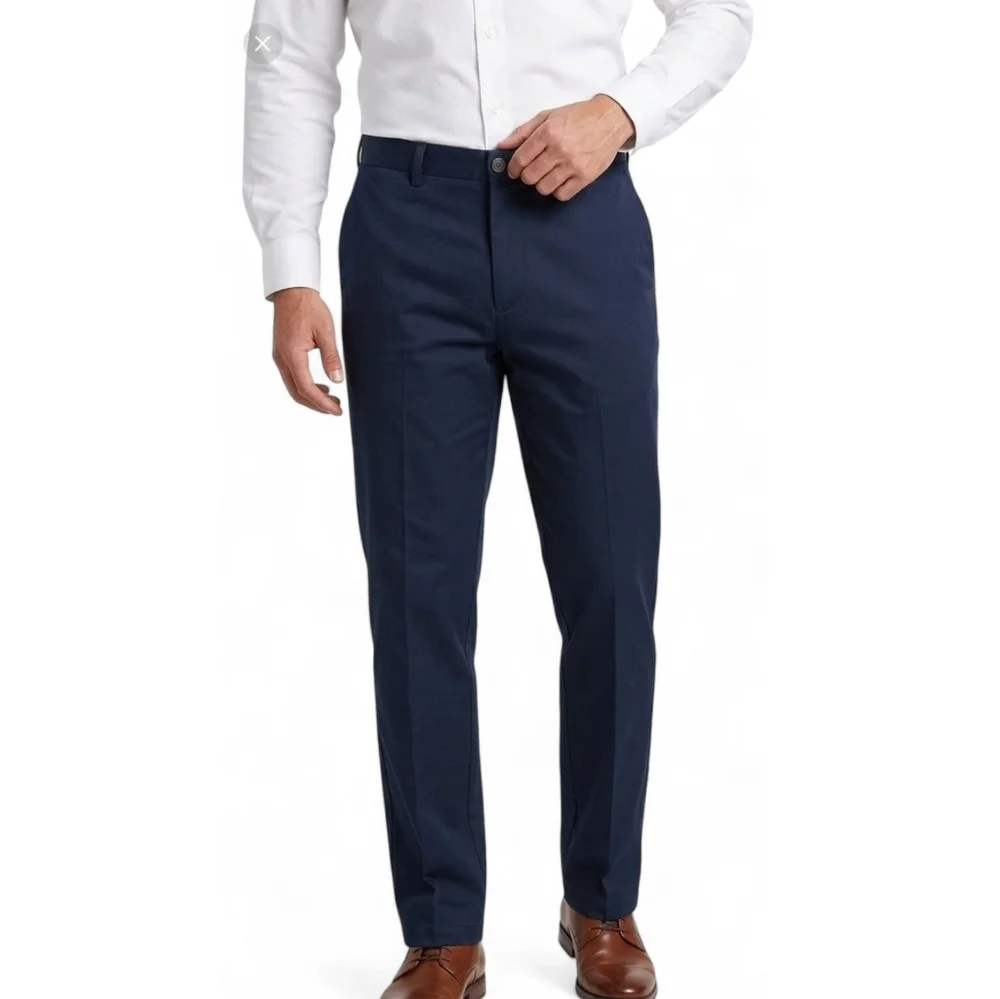 Haggar Classic Fit Premium No Iron Khaki Pants Stretch Waist - Navy Blue 34x30