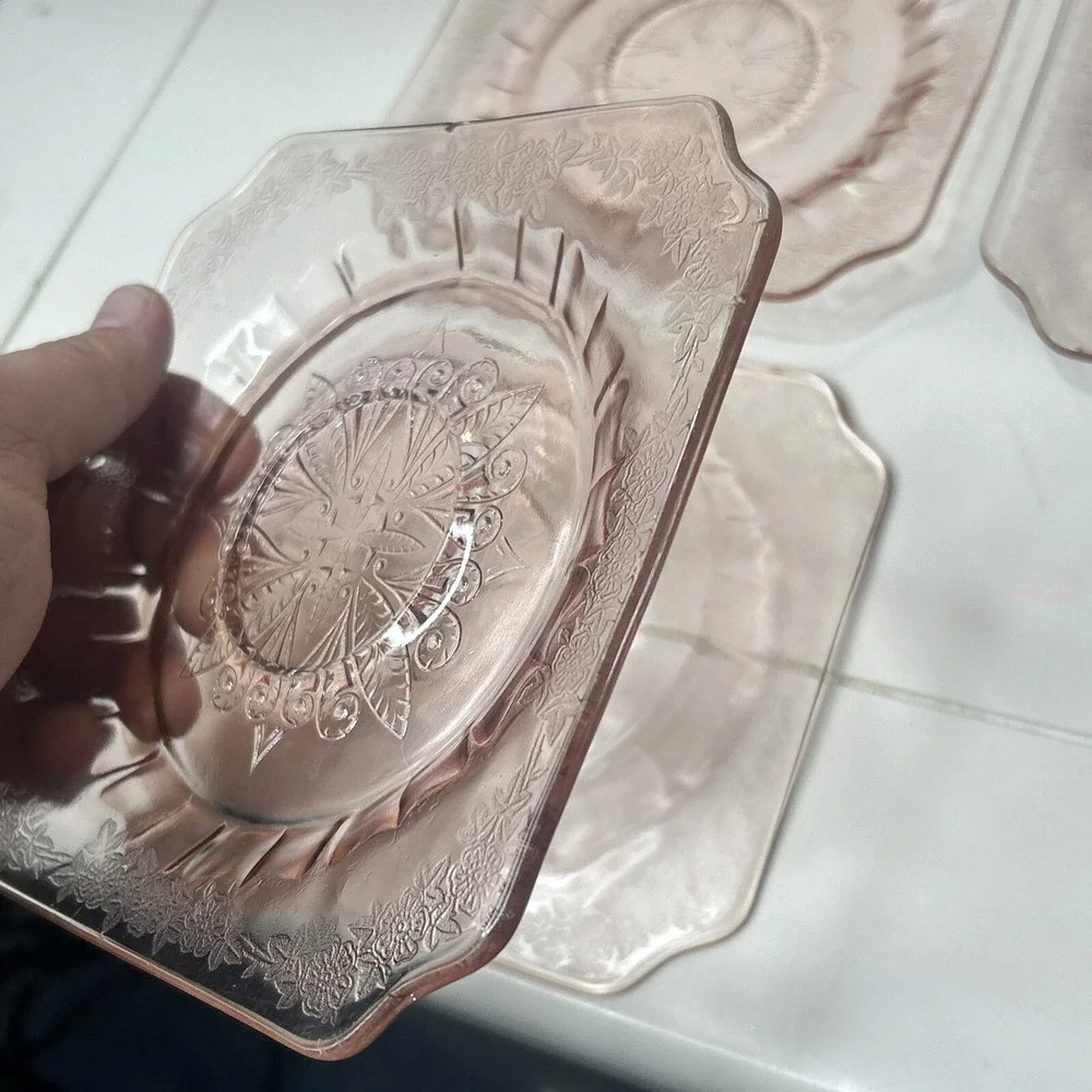 Jeanette Glass Adam Pattern Pink Depression Glass Saucers set of 8