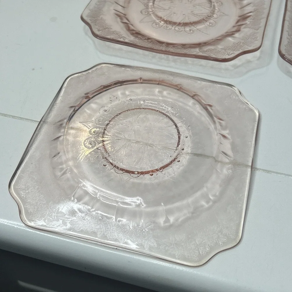 Jeanette Glass Adam Pattern Pink Depression Glass Saucers set of 8