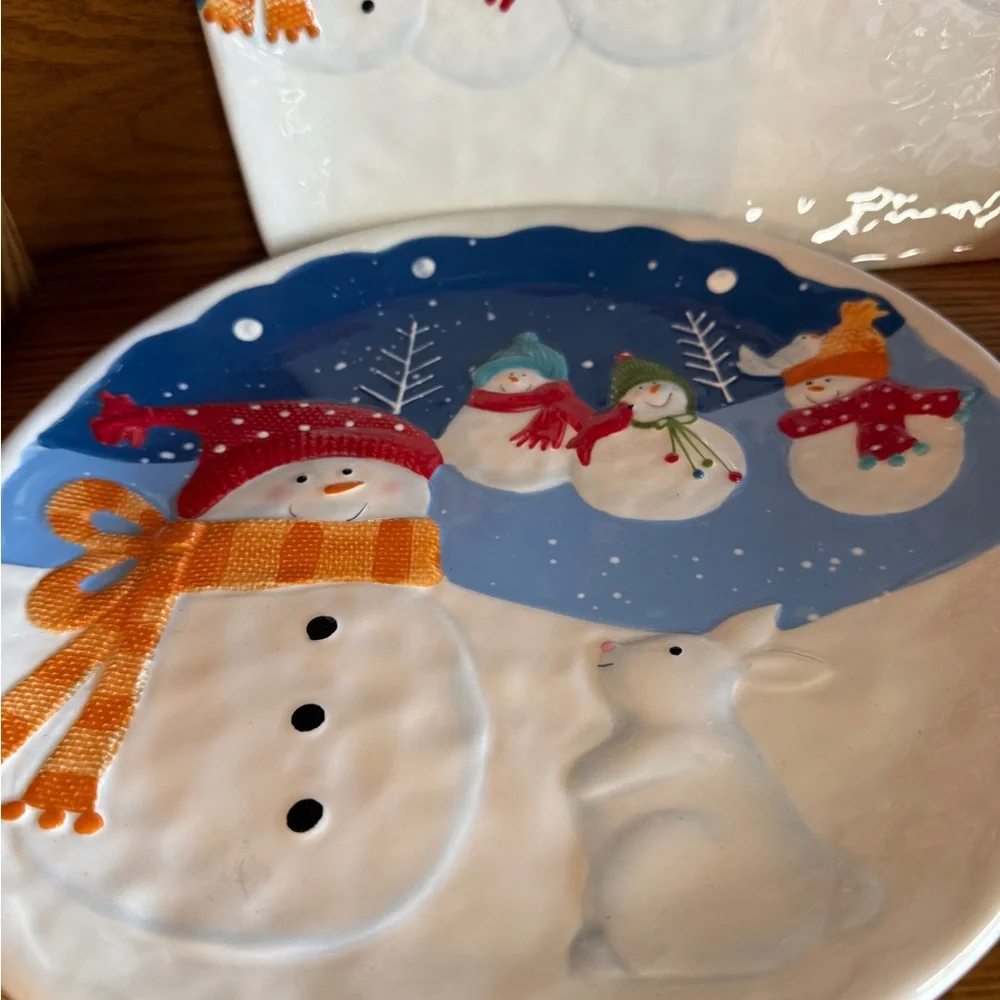 St. Nicholas Square “Snow Days” Snowman Plates Bowl Platter Christmas Dishes