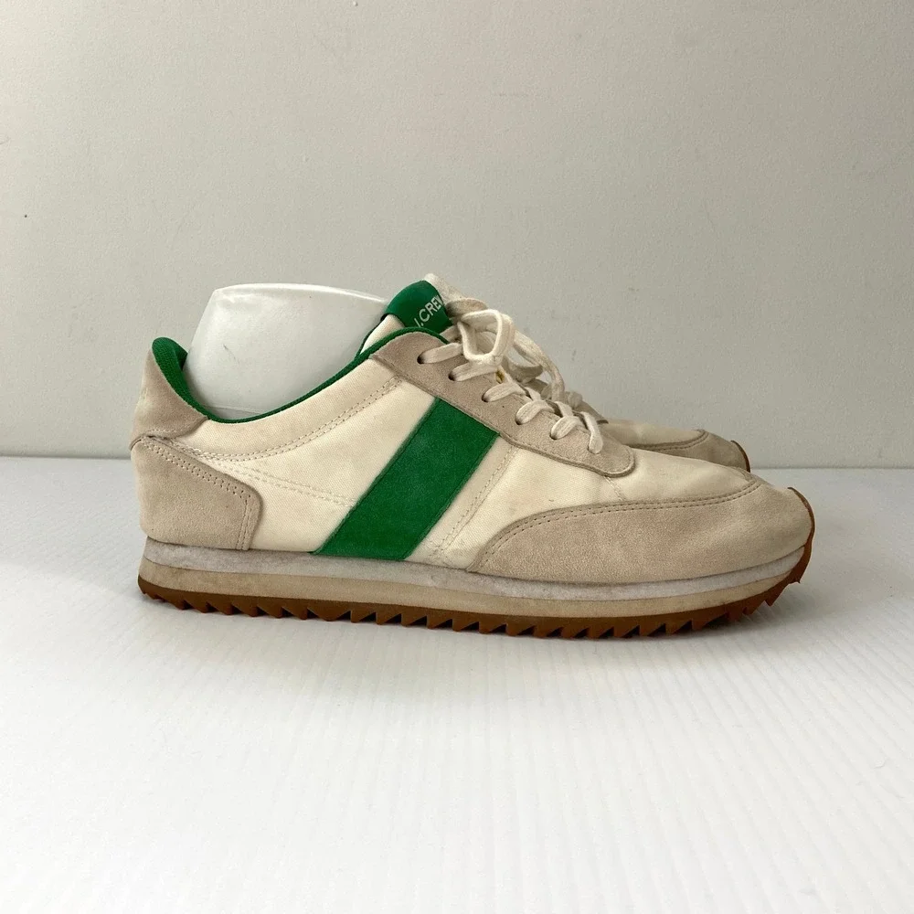 J Crew Lace Up Low Top Sneakers‎ Mountain White Kelly Green Womens 8.5