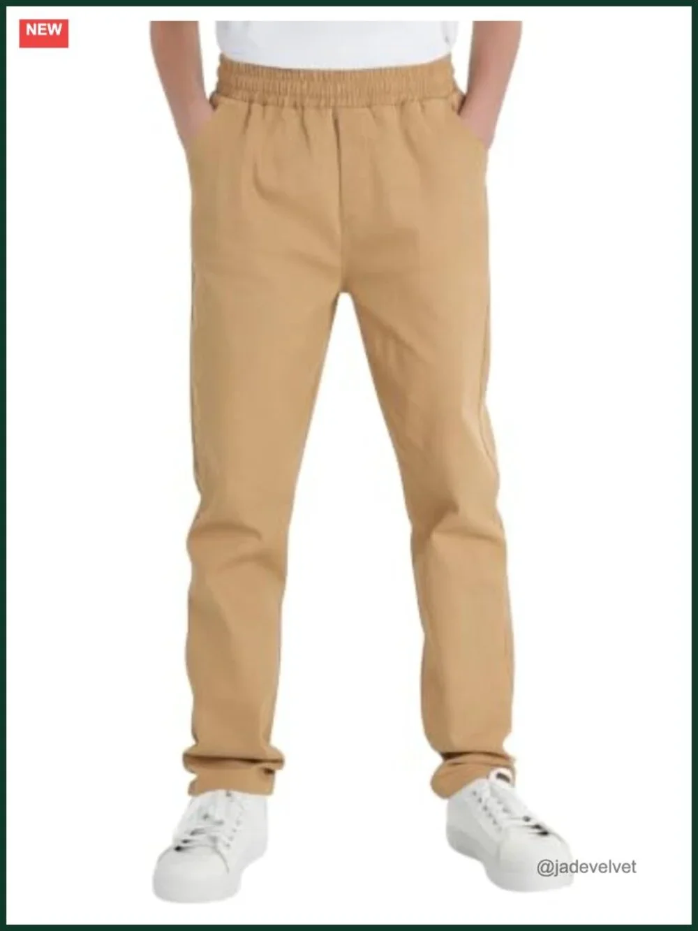 Elastic Waist Chino Pants - Cotton Blend Stretch Pull-On Uniform Pants