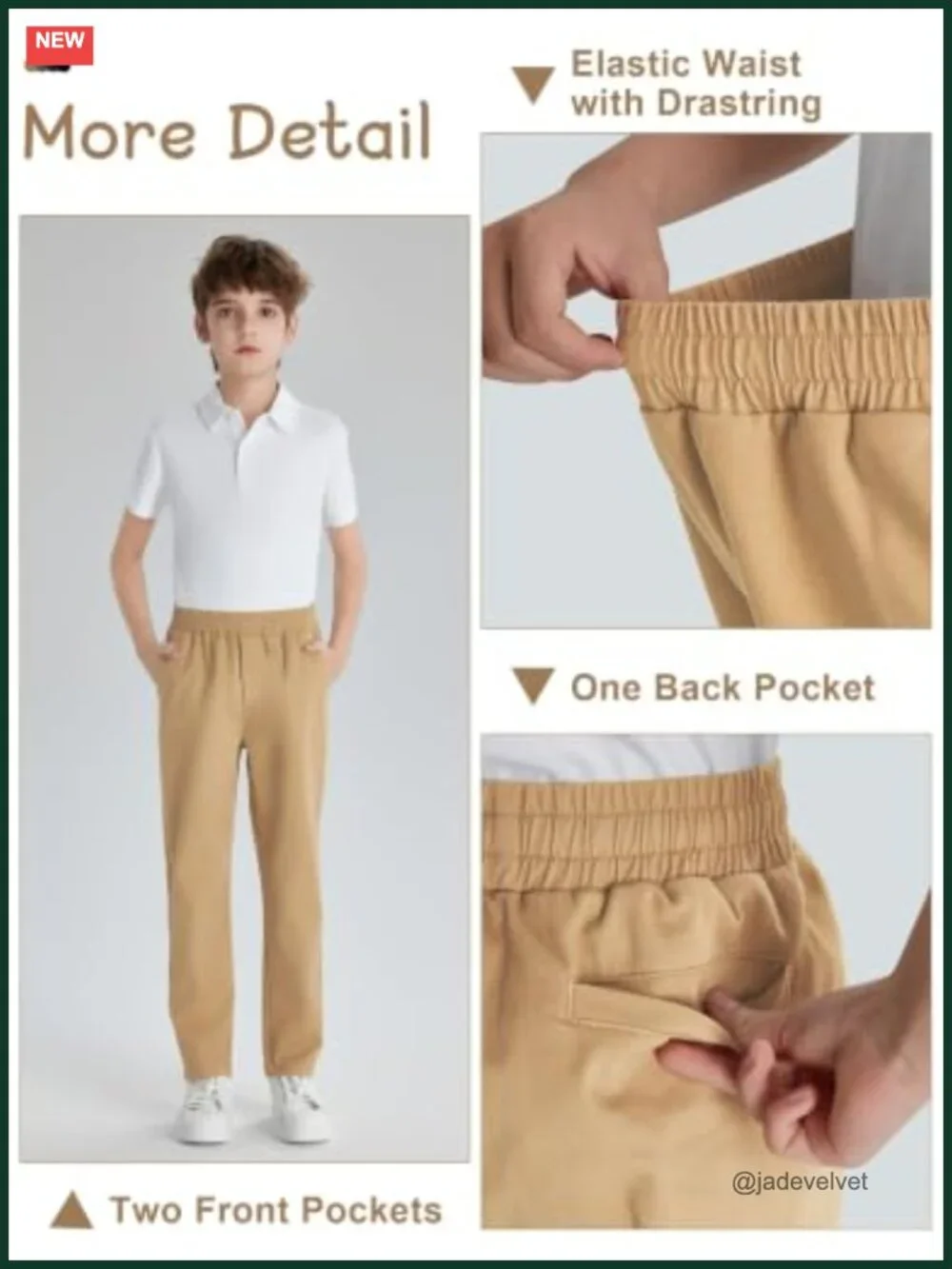 Elastic Waist Chino Pants - Cotton Blend Stretch Pull-On Uniform Pants