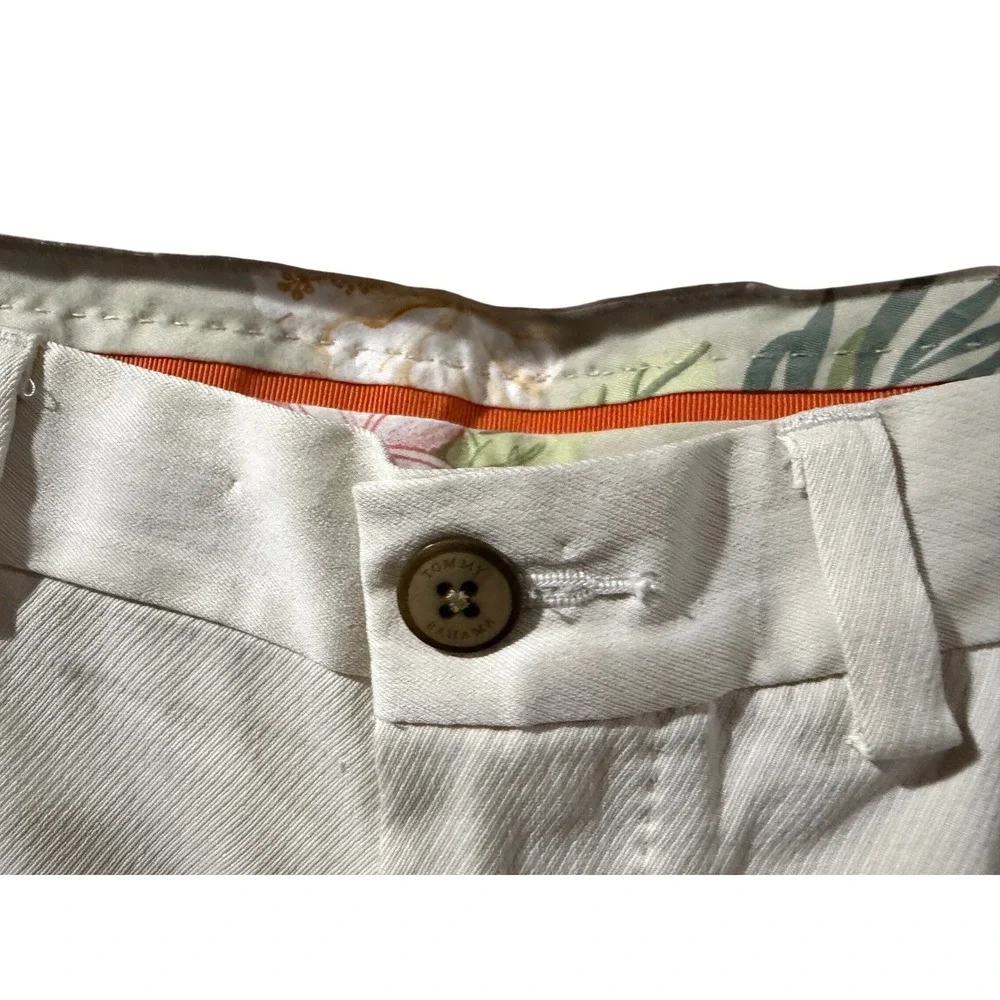 Tommy Bahama Mens 36 Silk Cotton Twill Shorts Off White‎ Cream Marlin Logo