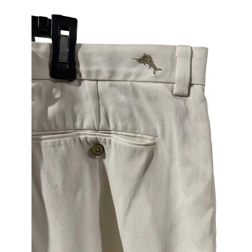 Tommy Bahama Mens 36 Silk Cotton Twill Shorts Off White‎ Cream Marlin Logo