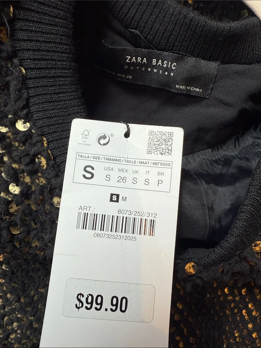 Zara small tags size
