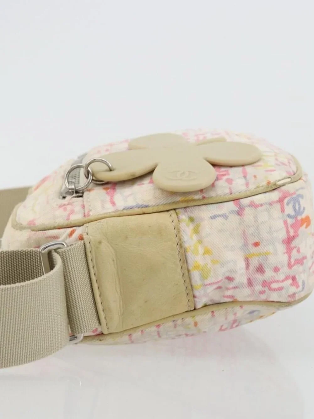 CHANEL Shoulder Bag Canvas Pink Beige Silver CC Auth BD1533