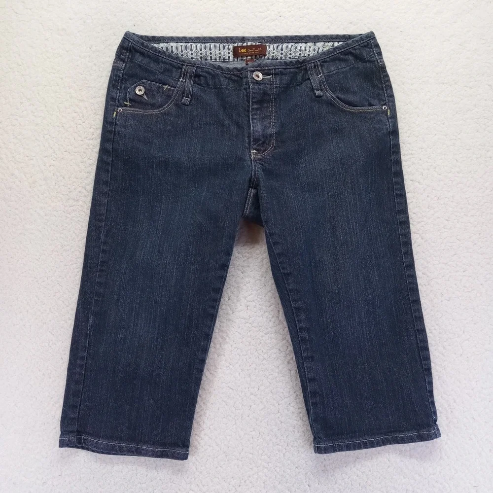 Lee One True‎ Fit Dark Wash Denim Capris Womens 12M Low Rise Cropped Jeans
