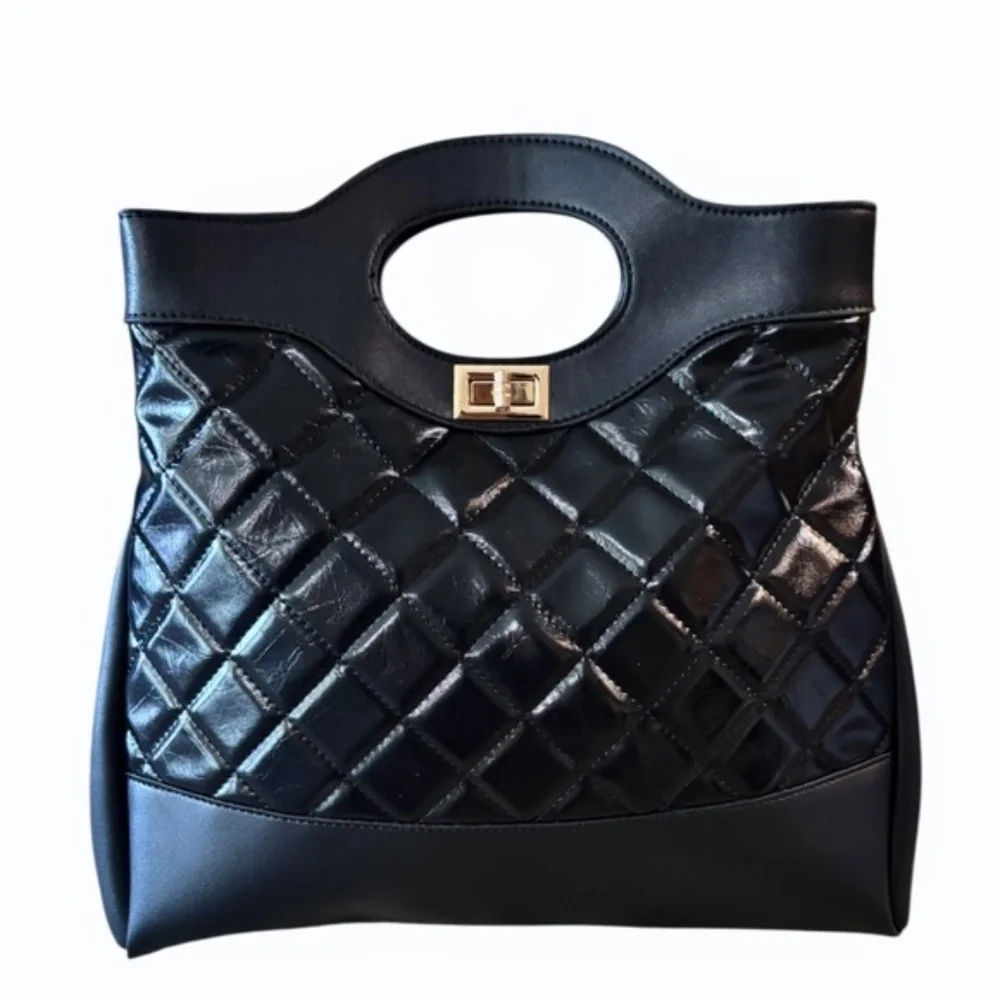 Womens Large Clutch Black Handbag with Long Strap‎