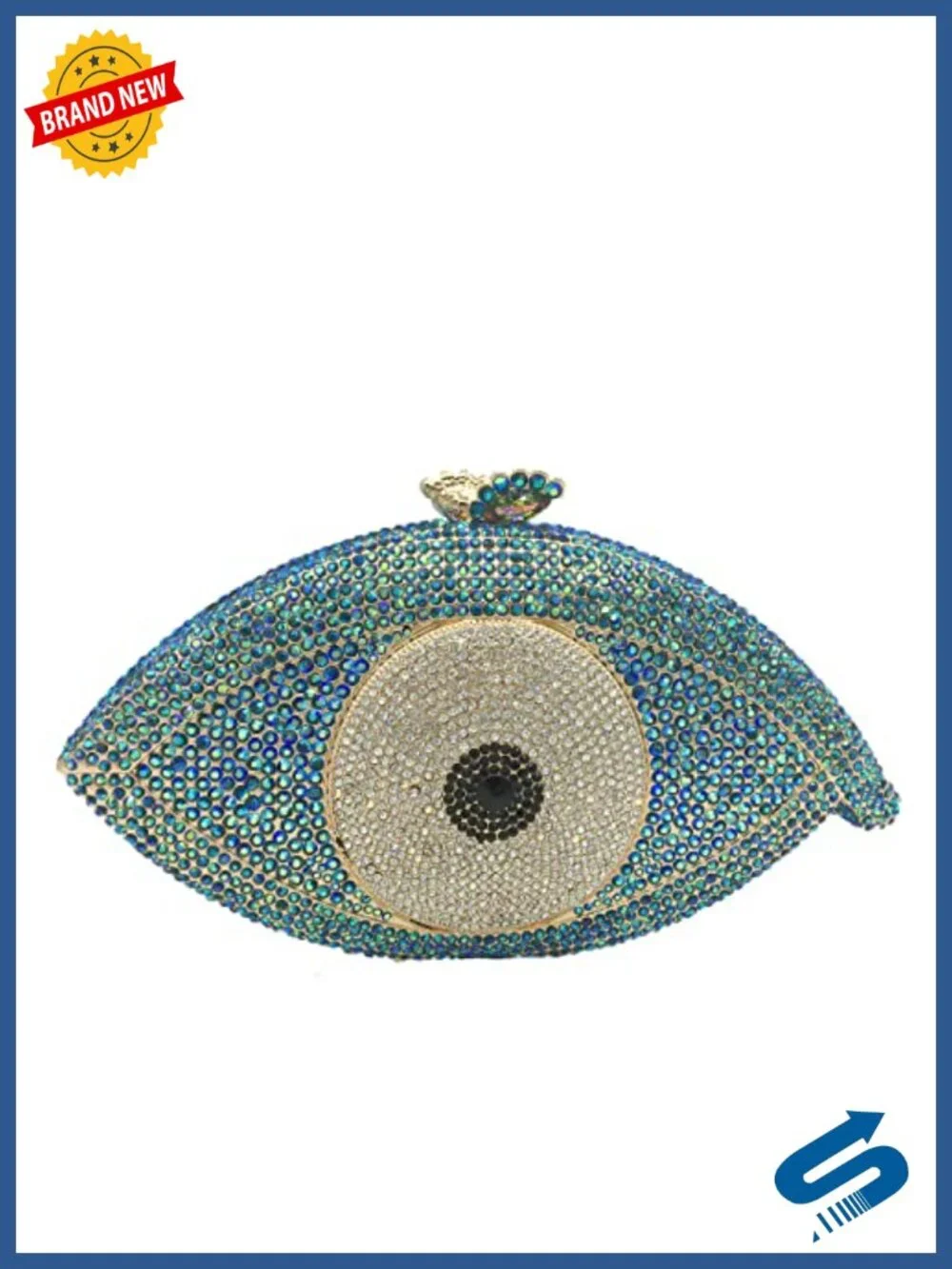 Glitter Crystal Evening Clutch Purse with Rhinestones & Detachable Chain Straps