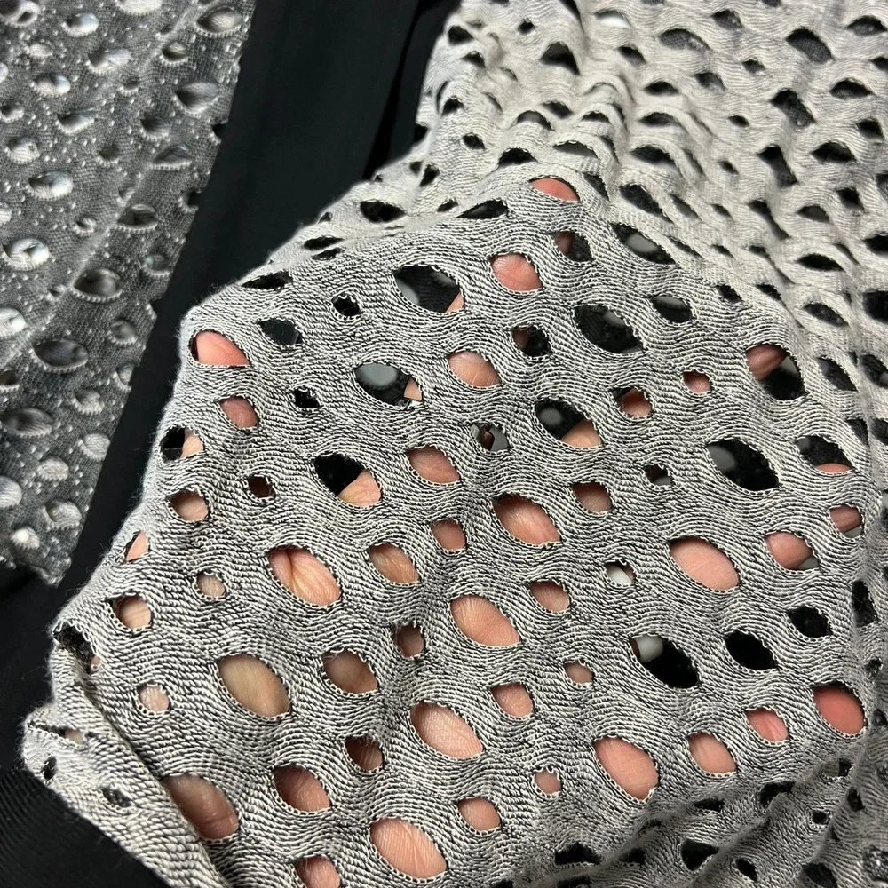 Ali Miles Gray‎ Black Mesh Knit Cardigan XL Open Drape Asymmetrical Button Front