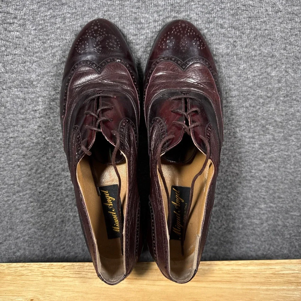 Miguel Angel Wingtip Oxfords Mens 11.5 Burgundy Leather Italian Dress Shoes