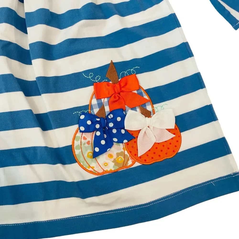NWT Three Sisters 3T Pumpkin Patch Blue Stripe Dress