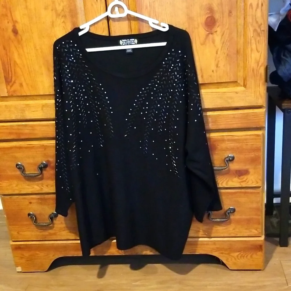 Elegant Plus Size Madison Black Sequined Bling Sweater 3X