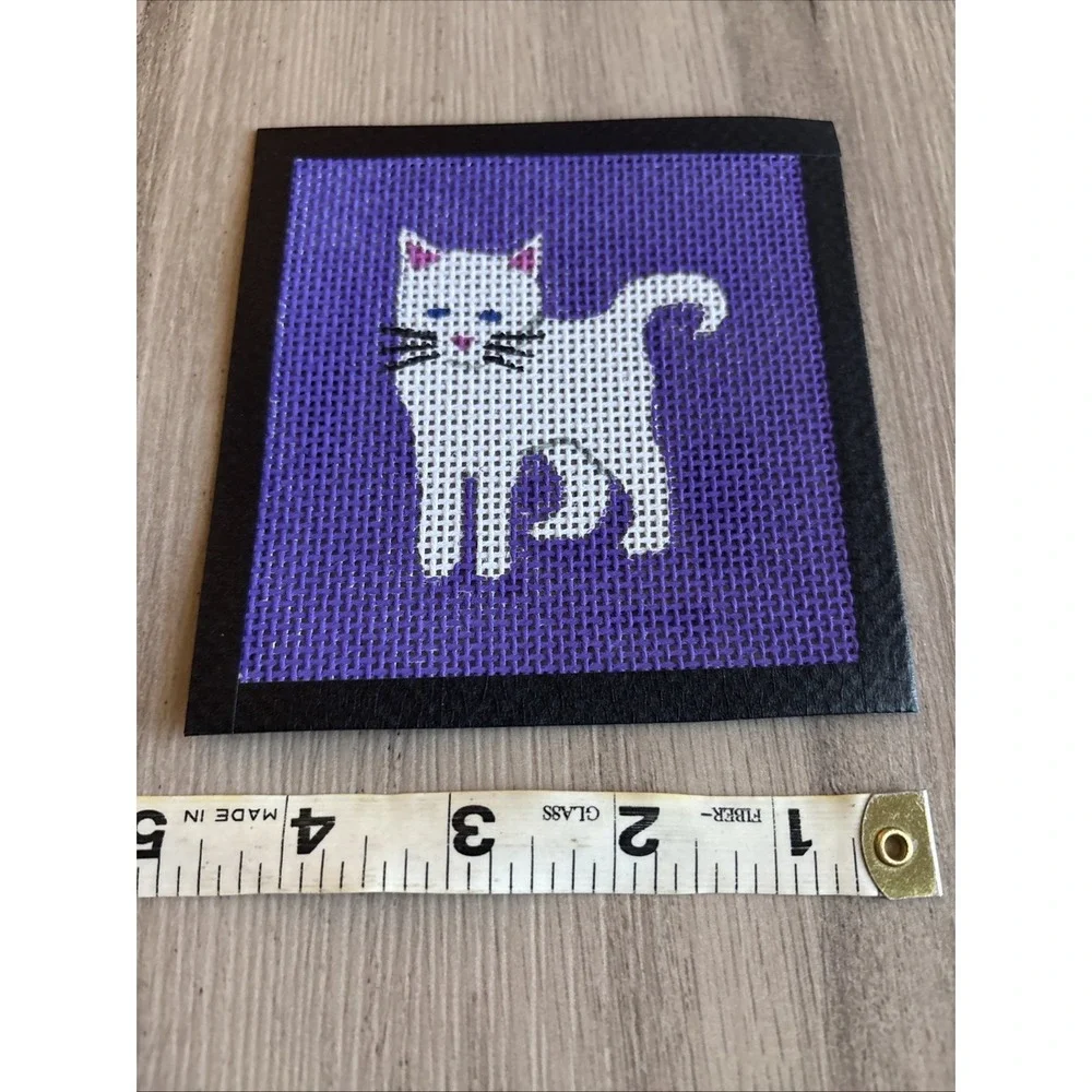 Handpainted Needlepoint Canvas Purple White Cat 13 Mesh‎ 4.5