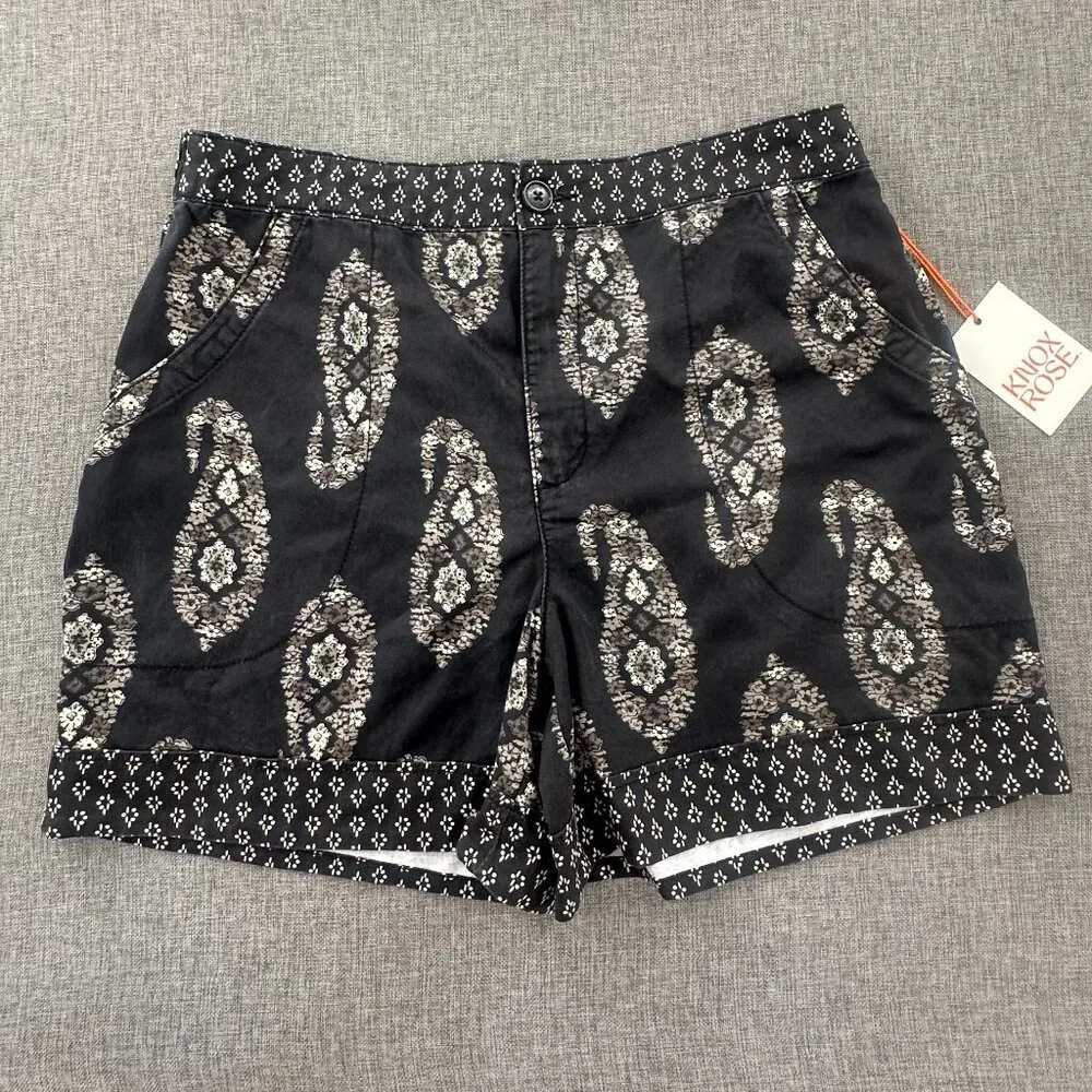 NEW! Knox Rose High rise Shorts Relaxed fit Paisley Print Large Cotton & Lyocell