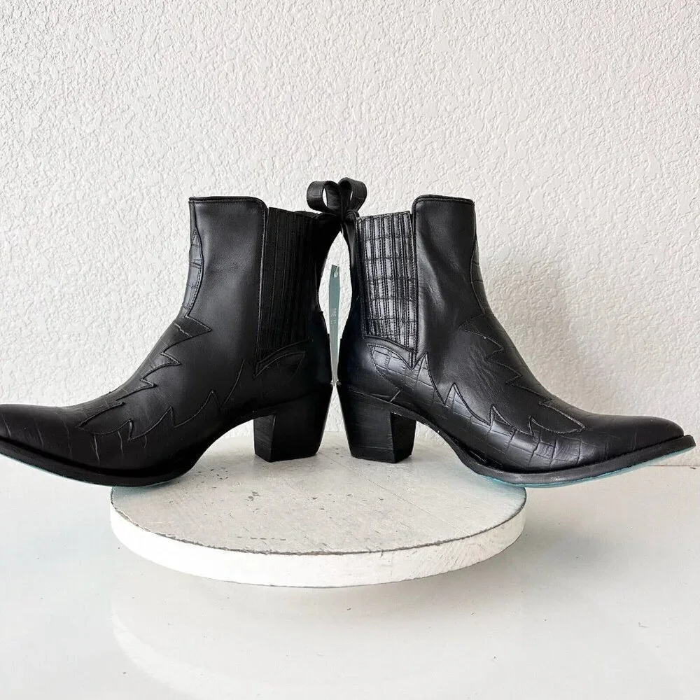 NEW Lane CHELSEA Womens Cowboy Bootie 11 Cowgirl Western Black Short Ankle Boots