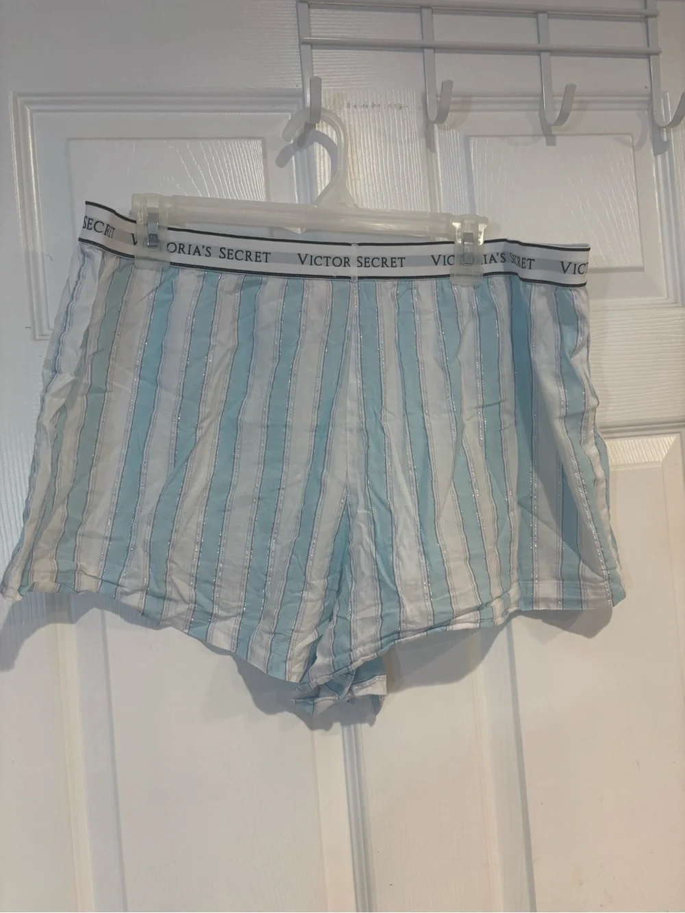 Victoria's Secret Light Blue & White Striped Lounge Shorts