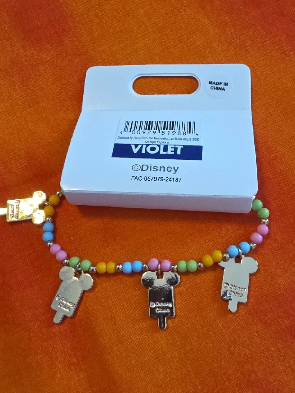 Disney Parks New Pastel Mickey Popsicle Charm Beaded Bracelet Girls