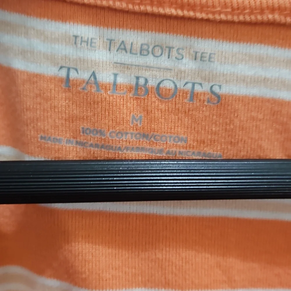 Talbots Peach Striped Short Sleeve Cotton Tee Sz Med