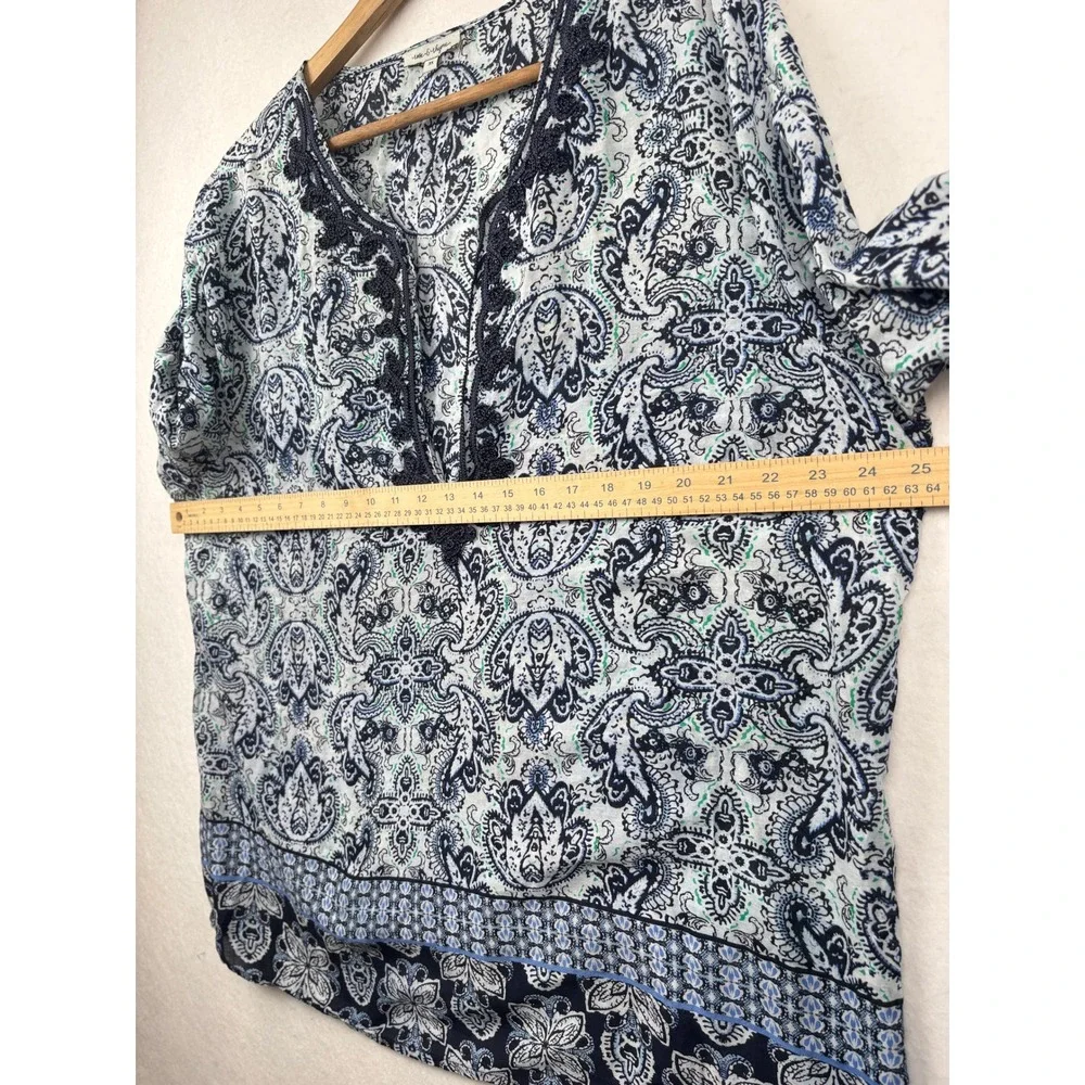 Rose and Rhyme Blouse Womens 3X Paisley Crochet Trim Peasant Top