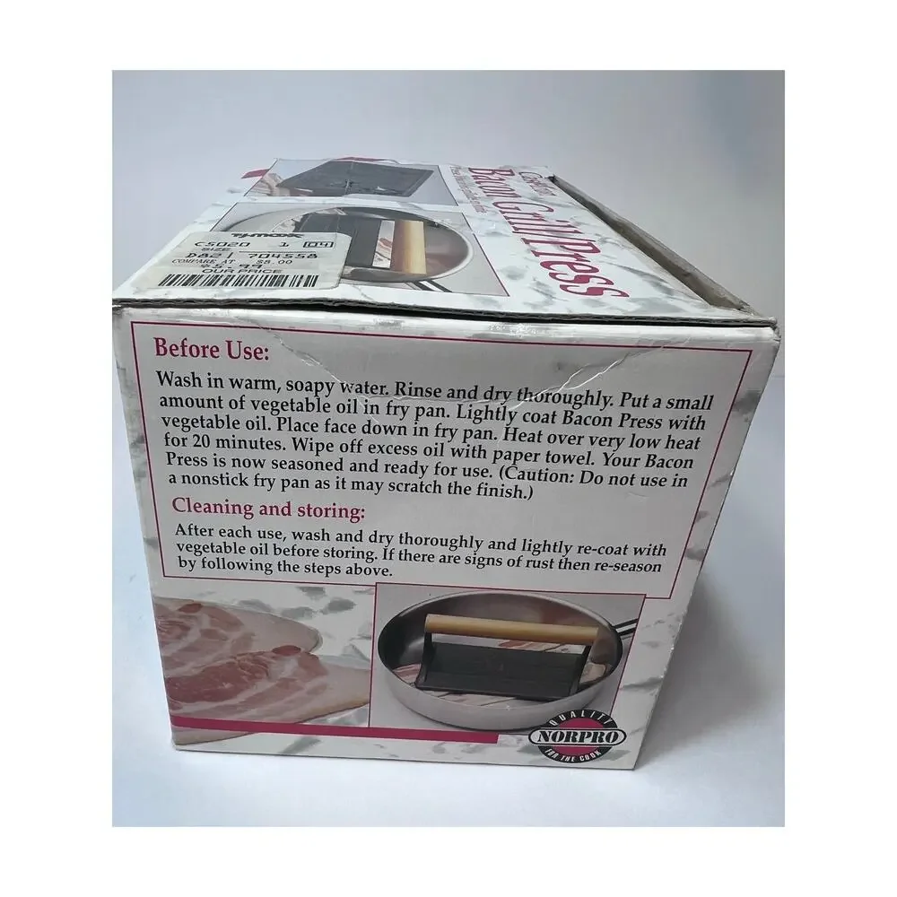 Bacon Press Cast Iron Wood Handle Grill Pressing Steak Cooking Burger Ham BBQ