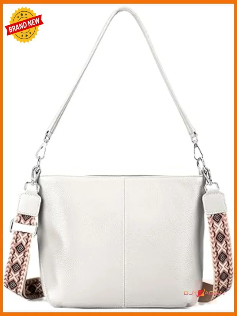 Genuine Leather Crossbody Hobo Bag with 2 Removable Straps