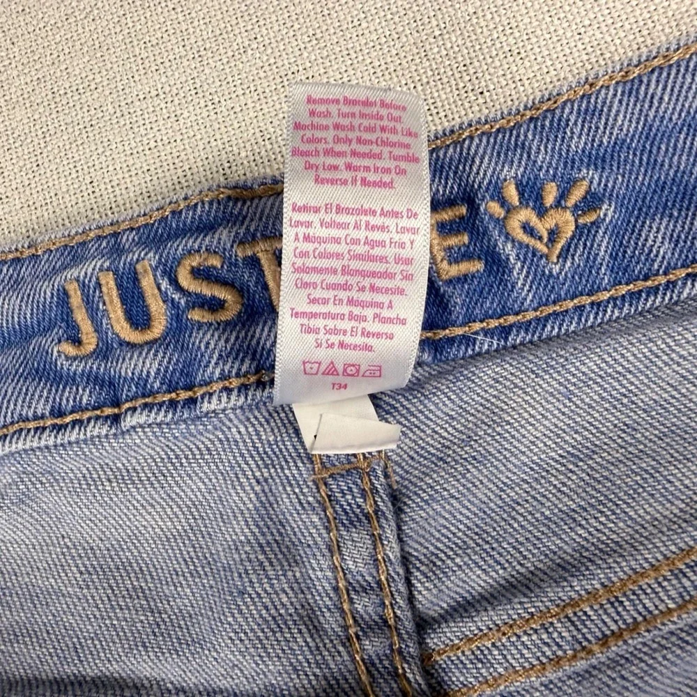 Justice Girls Mini Mom Shorts Medium Wash Distressed Rainbow Sun Size 16