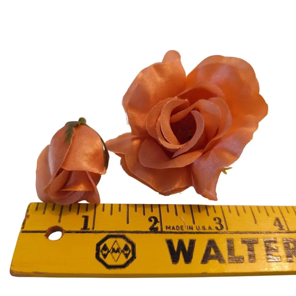 105 Peach Color Satin Rose Head Lot Open Roses Buds Stemless Wedding Craft Decor