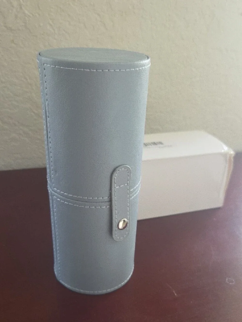Light Blue Faux Leather Makeup Brush Travel Case