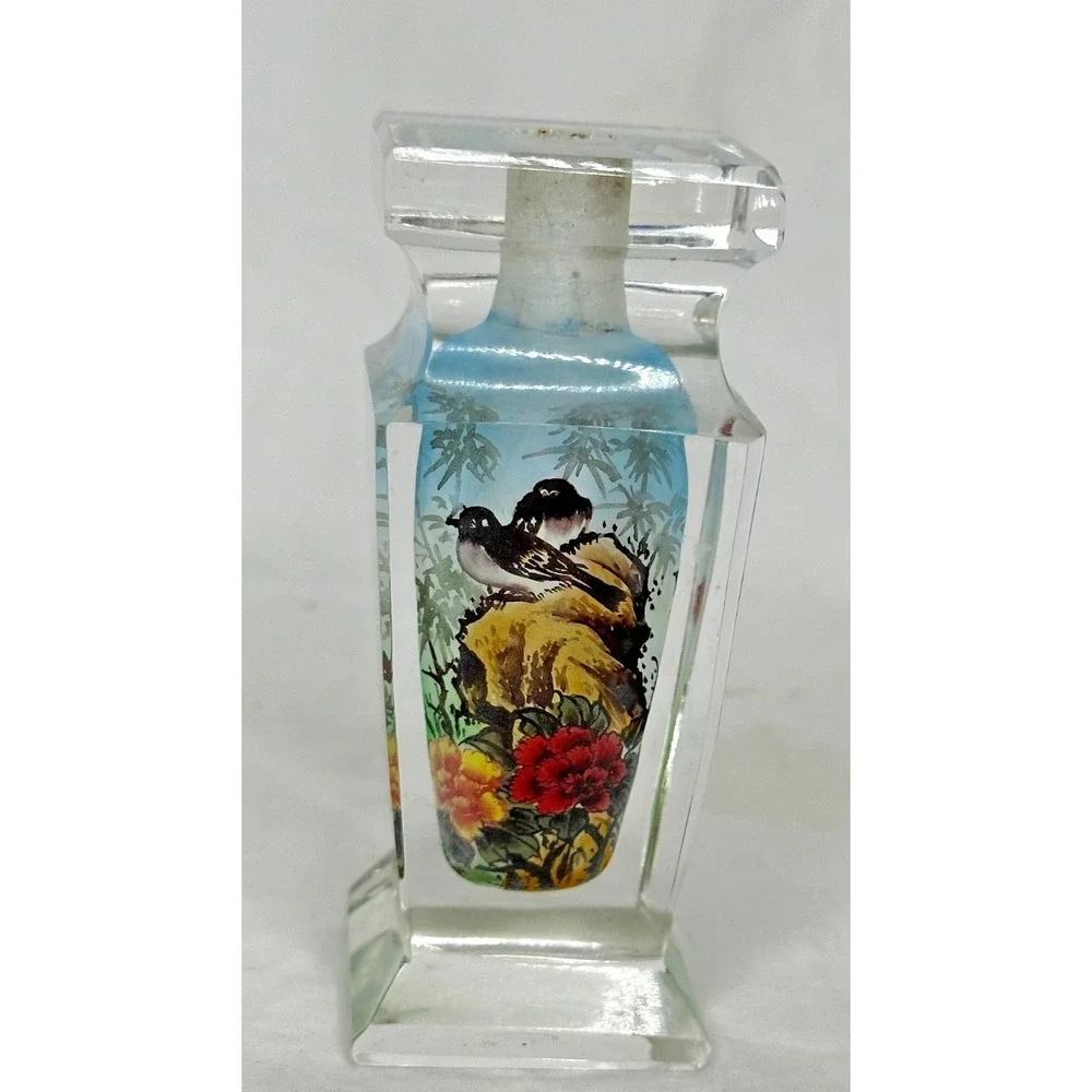 Crystal Reverse Hand Painted Vase Birds Flowers Signed  To Tina from Laurel