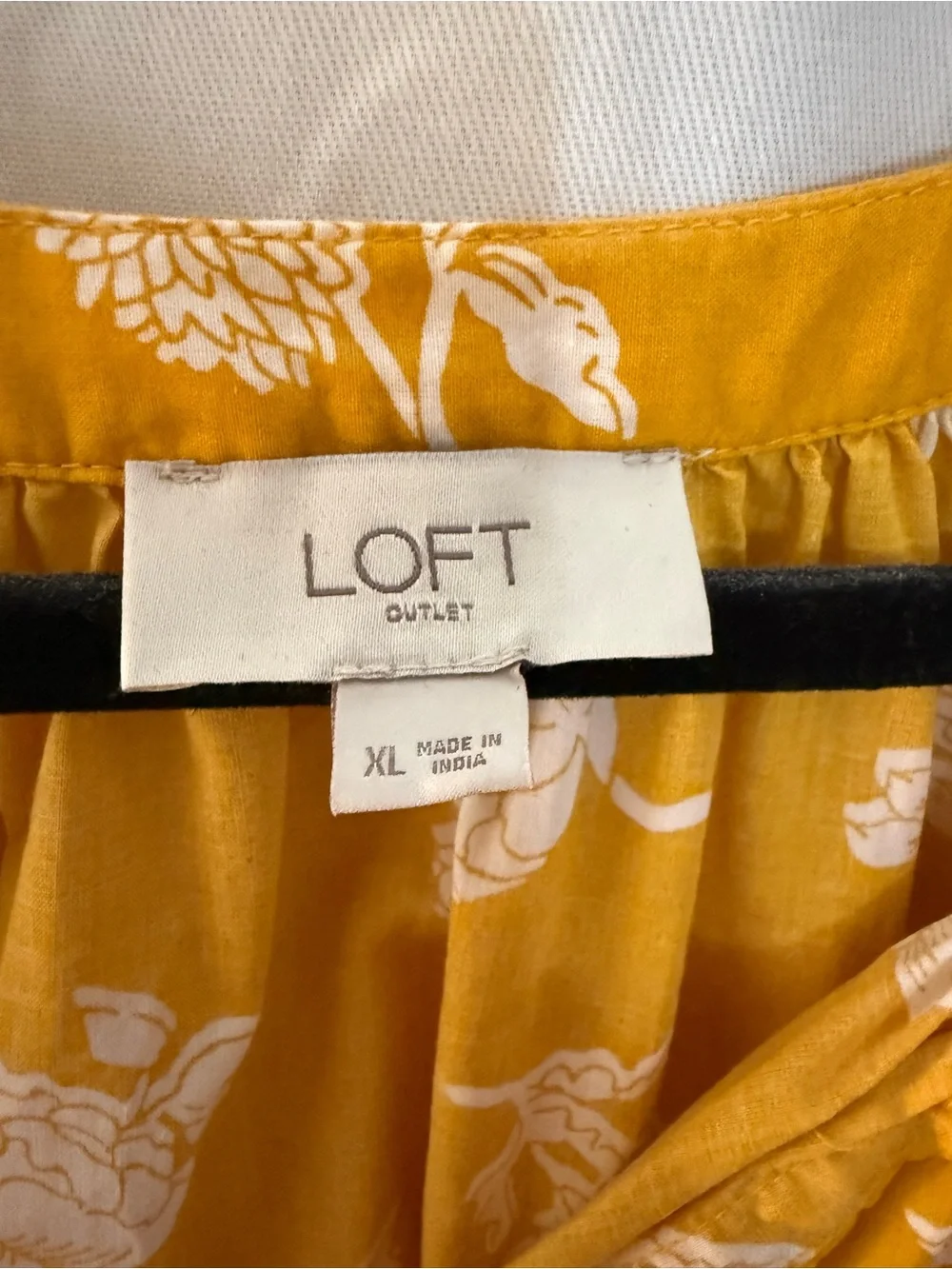 LOFT Mustard Yellow Floral Tie-Neck Peasant Blouse