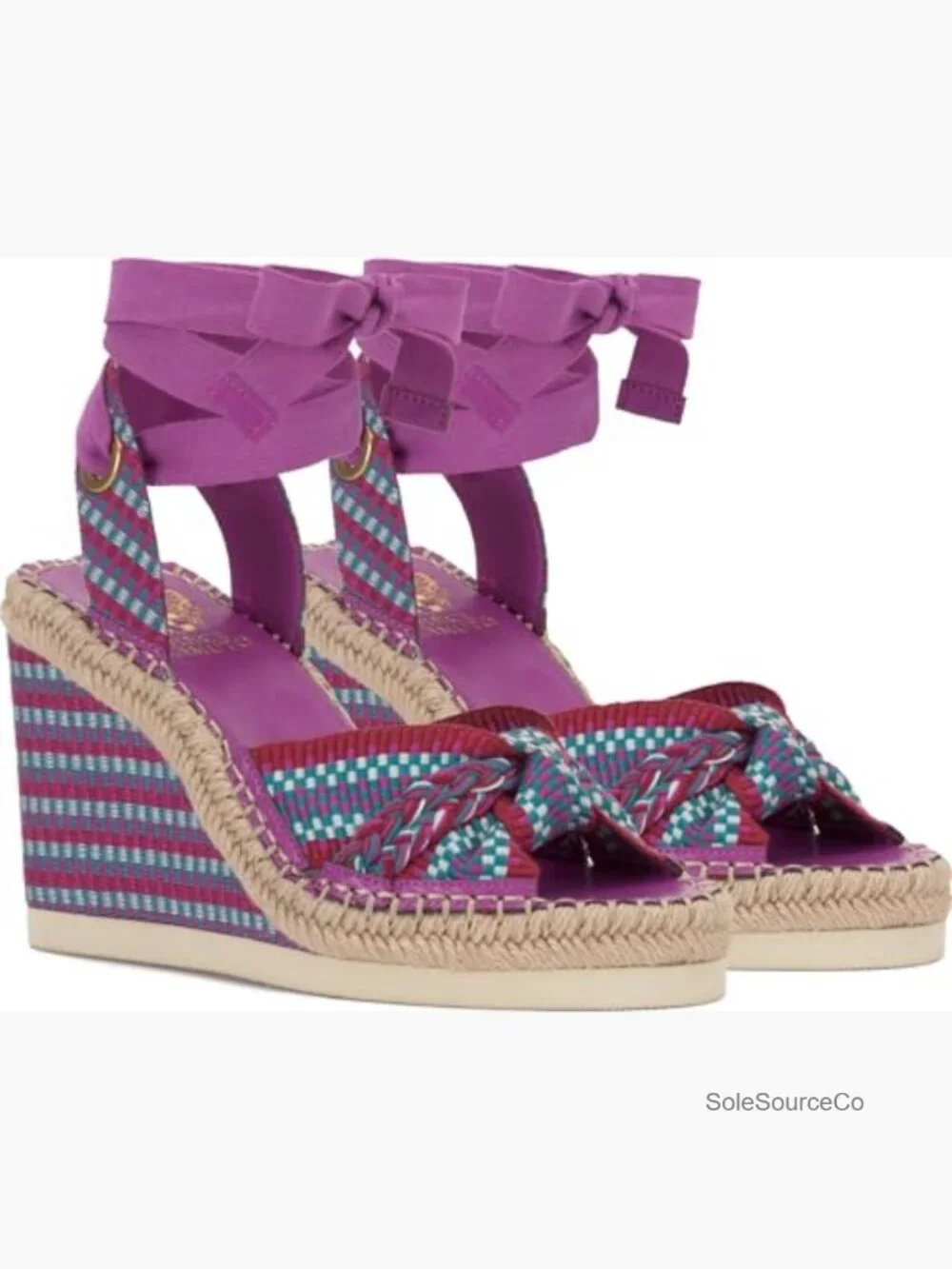 Woven Lace Up Wedge Sandals - Espadrille Platform