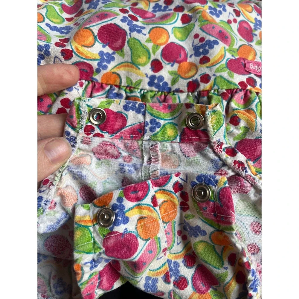 OSHKOSH Vintage 90s Baby B'gosh Fruit Print Romper Dress Bubble Made in USA