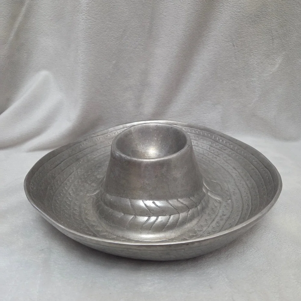 Vintage Mexican Sombrero Chip and Dip Server Cast Metal Salsa Platter