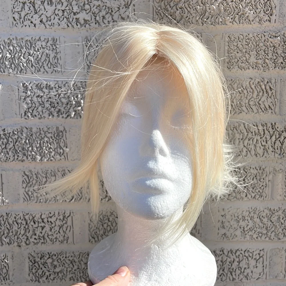 NWT 100% human REMY hair #60 #613 vanilla blonde cream topper HAND TIED silk