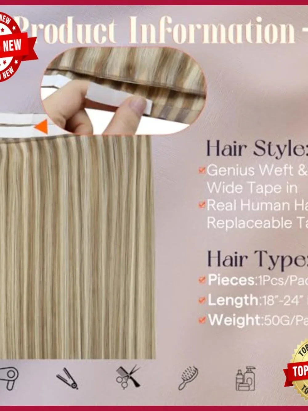 Remy Human Hair Extensions 24 Inch Tape Weft 50g Piece