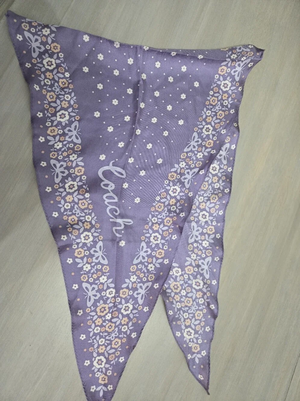 Coach Logo Lavender Floral Print Silk Bandana Scarf